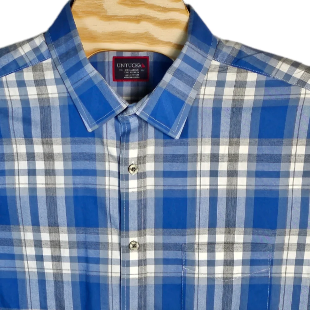 UNTUCKit Blue and White Plaid Casual Button-Down Shirt - Picture 4 of 14